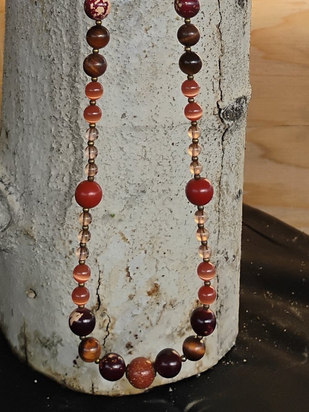 Rusty Red , Peach , Brown Beaded Necklace